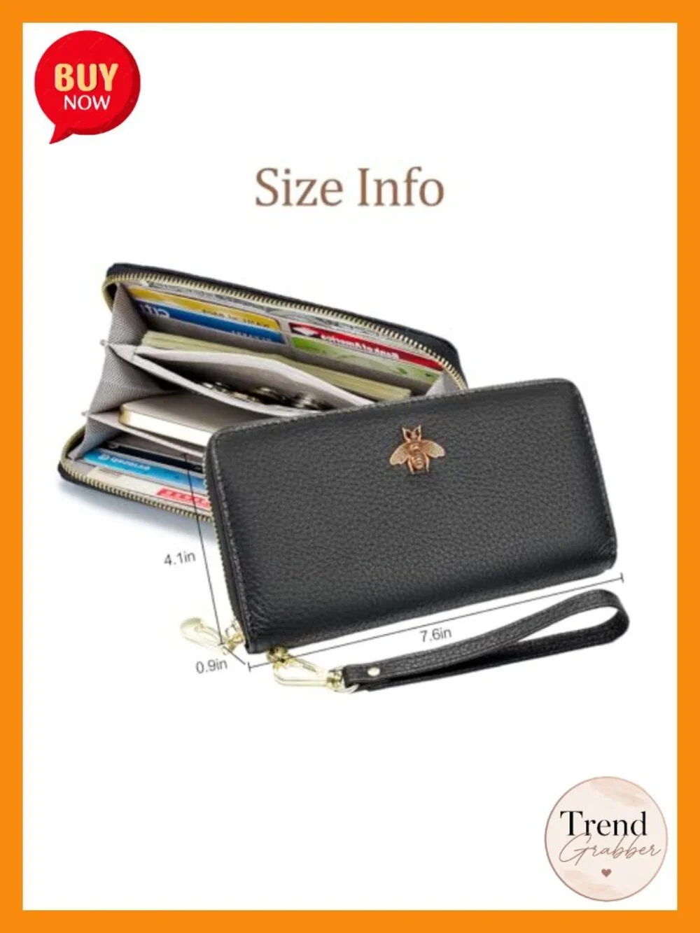 Genuine Leather Wristlet Purse with Card Holder & Zip Pocket